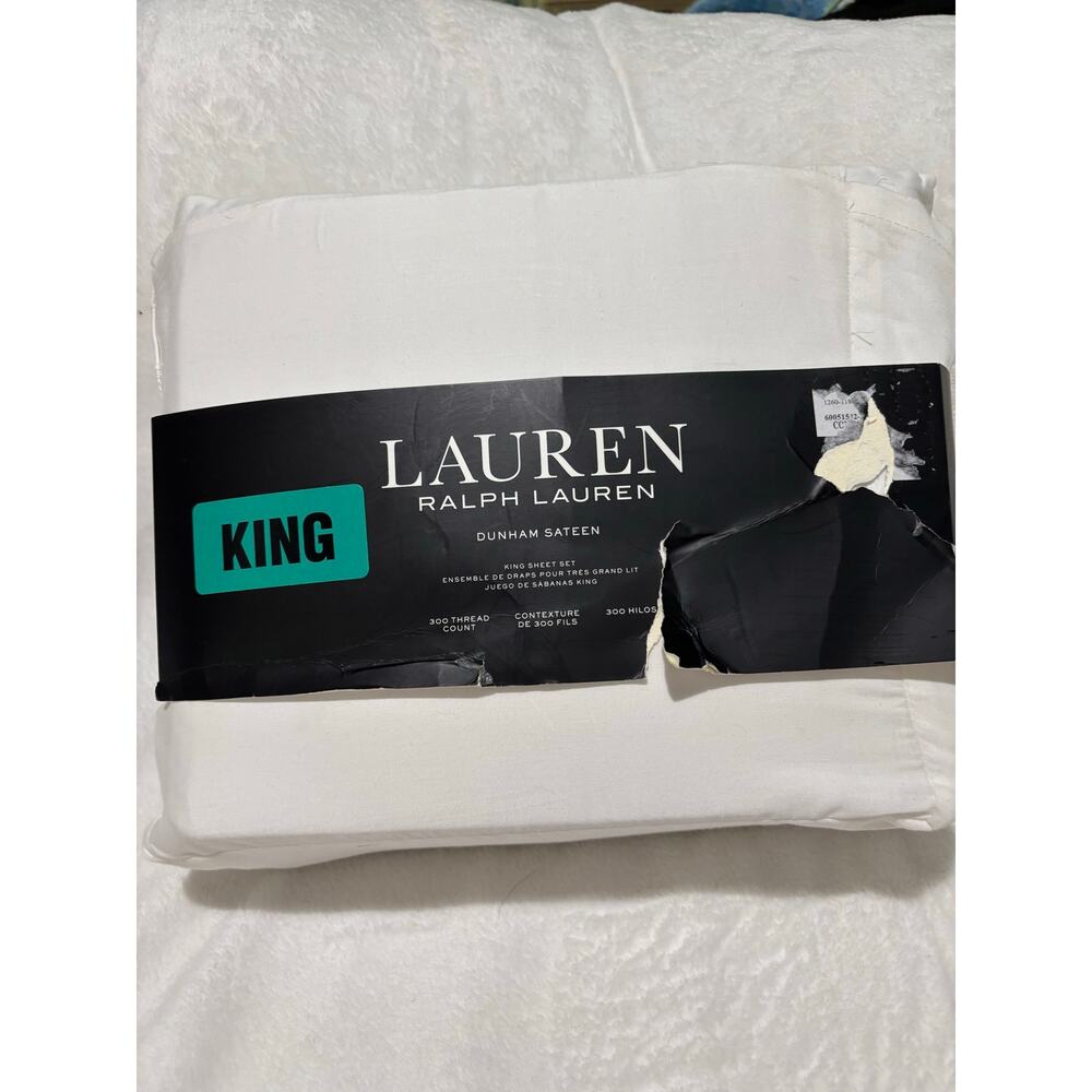 Lauren white king sheet set Dunham sateen 300 count thread nwt